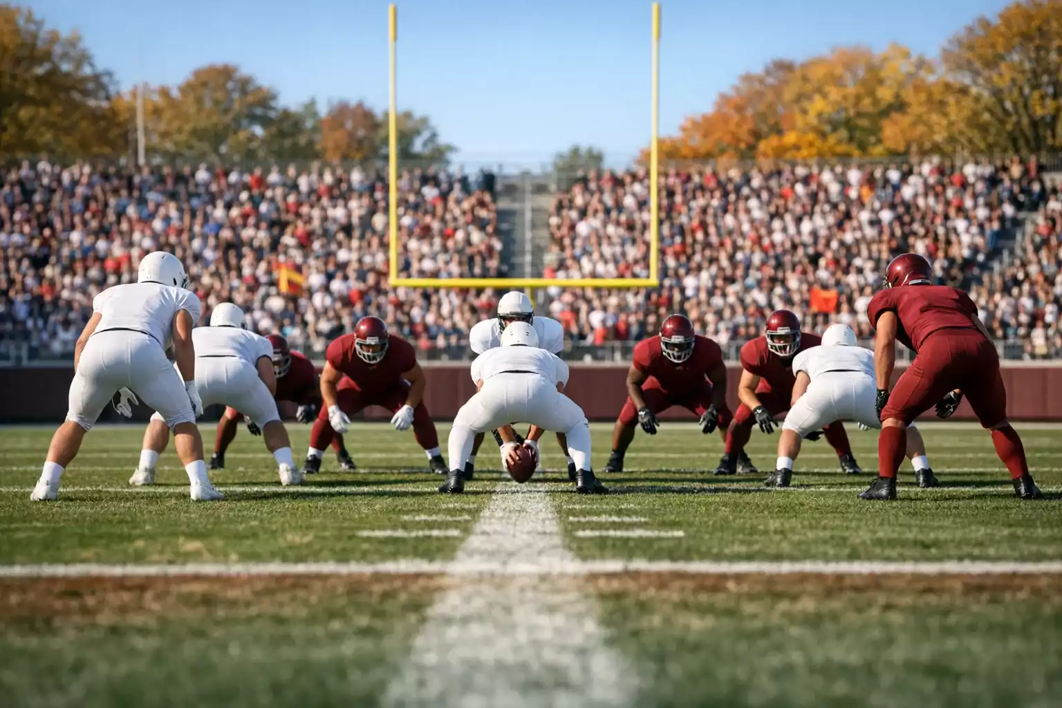 Partido de college football en un estadio universitario lleno de espectadores