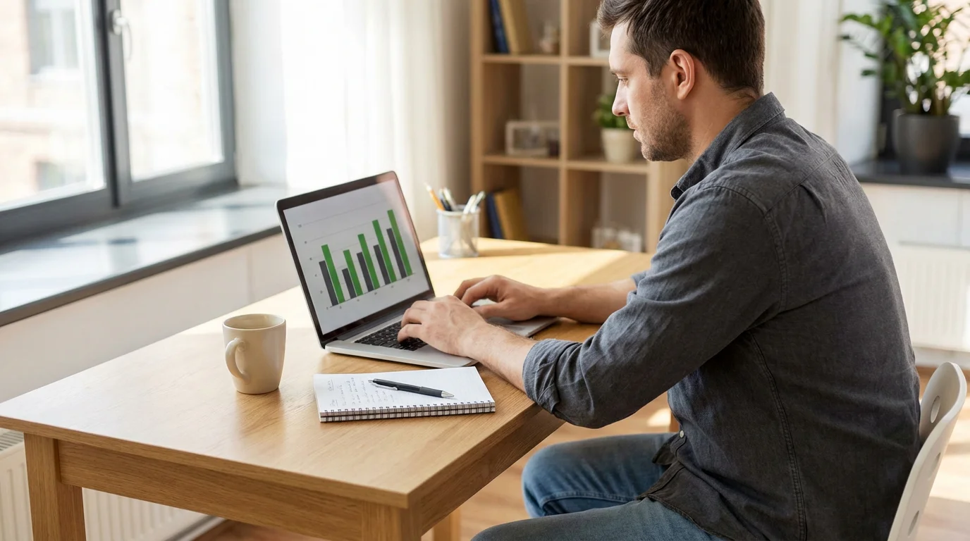 Persona analizando estadísticas de la NFL en un portátil con gráficos deportivos