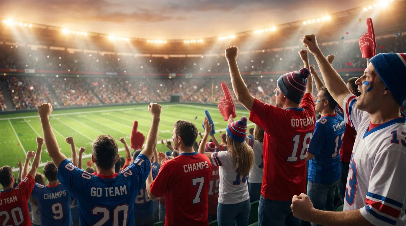 Aficionados entusiastas animando en las gradas de un estadio de fútbol americano